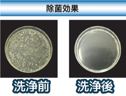 業務用エアコンクリーニングでカビや油汚れを高圧洗浄する様子
